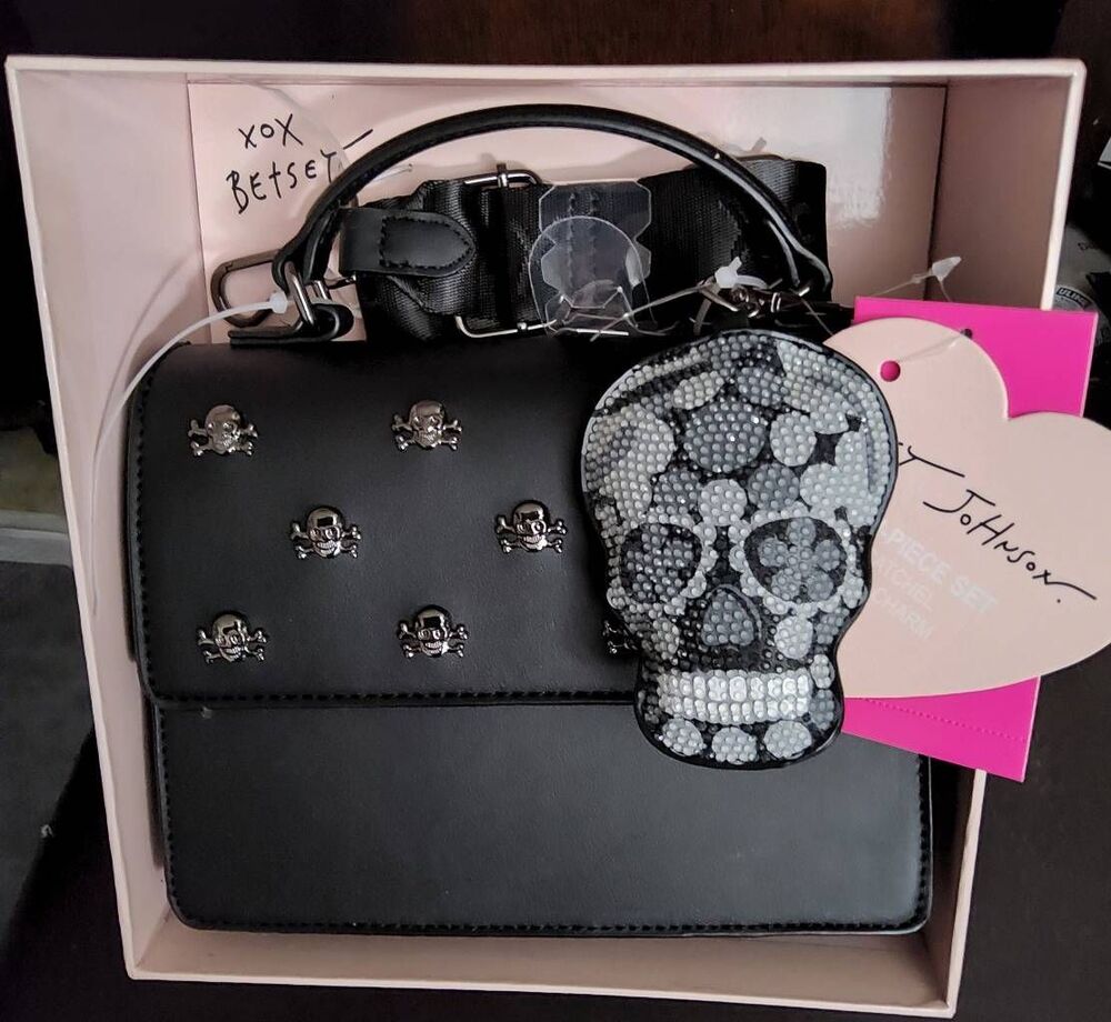 XOXO BETSEY JOHNSON Black Skullicious Skull Charms Crossbody Bag~Gift Boxed~$68